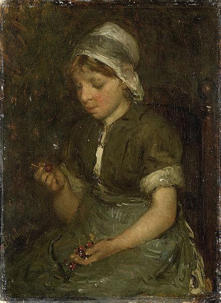 Bernard Blommers Girl with Cherries oil painting image